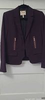 Front view of Rebecca Taylor plum blazer on hanger