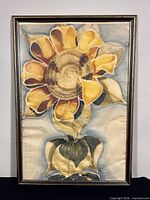 Full view of framed sunflower watercolour.