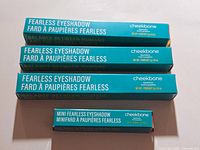 Four Cheekbone Beauty Fearless Eyeshadow retail boxes including one mini
