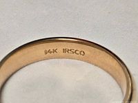 Interior hallmark "14K IRSCO" on ring