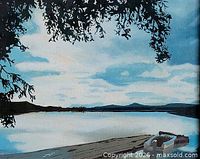 Full view of painting showing lake scene