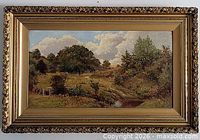 Framed landscape oil painting showing full artwork and frame