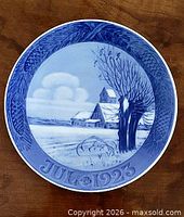 Front view of blue and white 1923 Royal Copenhagen plate