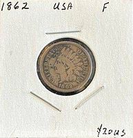 Obverse view of 1862 Indian Head cent in flip
