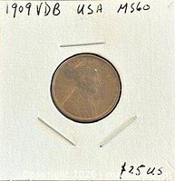 Obverse of 1909 VDB Lincoln cent in flip