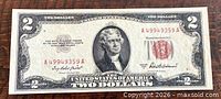 Front of 1953A $2 note showing portrait, serial and seal