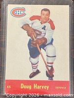 Front of Parkhurst #45 Doug Harvey hockey card in sleeve