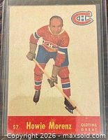 Front of 1955-56 Parkhurst Howie Morenz #57 card in sleeve