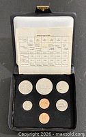 Closed case opened showing coins and specs sheet