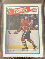 Front of Claude Lemieux #227 O-Pee-Chee hockey card in sleeve