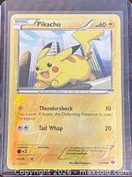 Front view of 2012 Pikachu reverse-holo card showing artwork, stats and set number