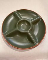 Top view showing five compartments and green glaze