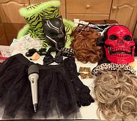 Overview of all costume items on table