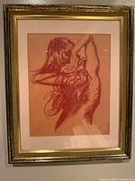 Full view of framed sketch on wall