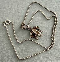 Full view of sterling bead chain with frog pendant