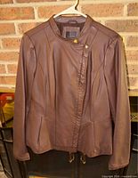 Front view of The Limited brown faux leather jacket