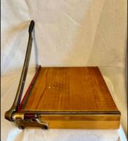 Top view of Ingento No.4 wooden 12-inch guillotine paper cutter with arm raised