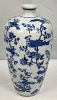 Full frontal view of blue and white porcelain vase