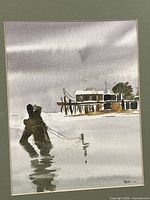 Close view of watercolor with coastal subject