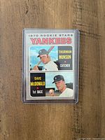 Front of the 1970 O-Pee-Chee Rookie Stars Yankees card inside plastic sleeve