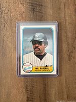 Front of 1981 Fleer Reggie Jackson card in plastic protector