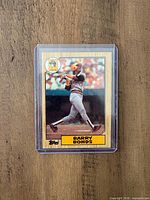 Front of Barry Bonds rookie card in holder