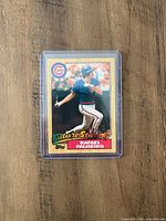 Front of Rafael Palmeiro 1987 Topps rookie card in sleeve