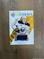 Front of 2018-19 Upper Deck Ultimate Rookies Rasmus Dahlin patch card
