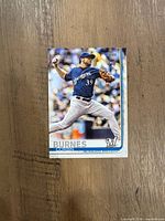 Front of Corbin Burnes rookie card showing action image, RC logo