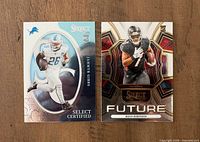 Front view of both 2023 Panini Select rookie cards showing player images and insert names