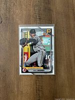 Front of Paul Skenes 2024 Bowman Prospects rookie card in sleeve