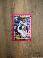 Front of Yuki Matsui Magenta Speckle Refractor rookie card showing Padres uniform and refractor finish