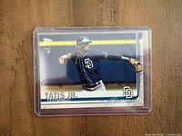 Front of Topps 2019 Fernando Tatis Jr rookie card in toploader