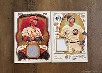 Front view of both relic cards showing player images and fabric swatches