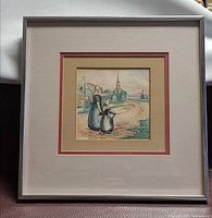 Full view of framed watercolor showing mat and frame