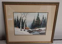 Framed watercolor painting front view