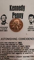 Close-up of overprinted 1987 Lincoln cent in Kennedy Penny card