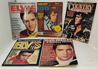 Front view showing all five Elvis magazines