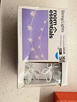 Front of box showing Room Essentials white metal flower string lights