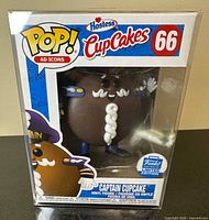 Front view of boxed Captain Cupcake figure displaying Funko POP!, Hostess branding, #66, limited edition sticker