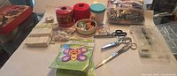 Overview of all sewing and craft items laid out