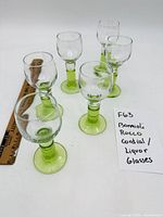 Six matching glasses angled view