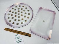 Round and rectangular Sinclair Glama Glass platters with ruler for scale