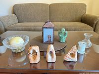 All nine decorative items arranged on coffee table