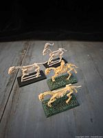 Four skeletal horse miniatures on bases