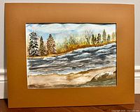 Full view of matted watercolour painting