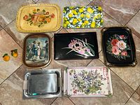 Group shot showing all eight trays and two fruit decor pieces