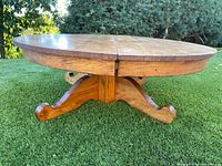 Side view showing entire coffee table assembled on grass