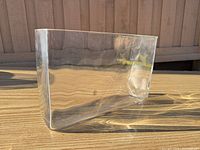 full view of rectangular clear glass vase showing shape and clarity