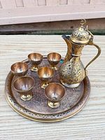 full set view showing ewer, cups, tray